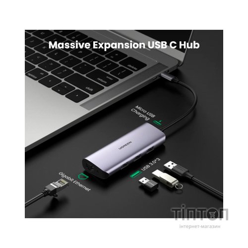 Концентратор Ugreen USB3.0 Type-C to USB 3.0x3/RJ45/ CM236 (60718)
