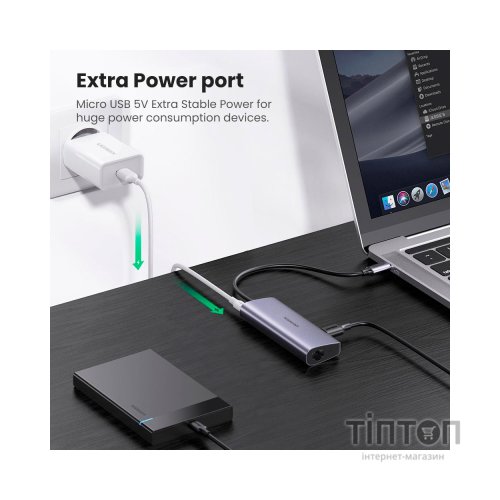 Концентратор Ugreen USB3.0 Type-C to USB 3.0x3/RJ45/ CM236 (60718)