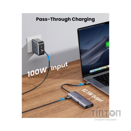 Концентратор Ugreen USB3.1 Type-C to HDMI/VGA/USB 3.0х3/RJ45/SD/TF/PD/35мм TRRS 100W 10-in-1 (15601)