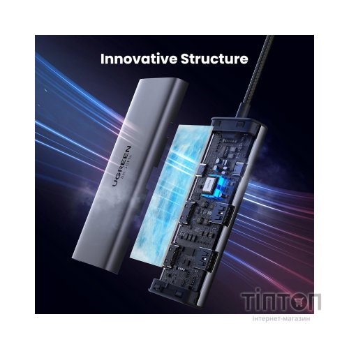 Концентратор Ugreen USB3.1 Type-C to HDMIx2 4K60Hz (8k30Hz)/USB3.0x2/Type-C/PD 100W CM498 (15852)