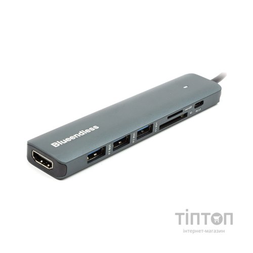 Концентратор USB Type-C to HDMI, 3x USB Type-A, SD, TF, USB Type-C PD100W PowerPlant (CA913848)