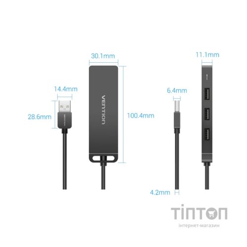 Концентратор Vention USB 2.0 to 4xUSB 2.0 black (CHMBB)