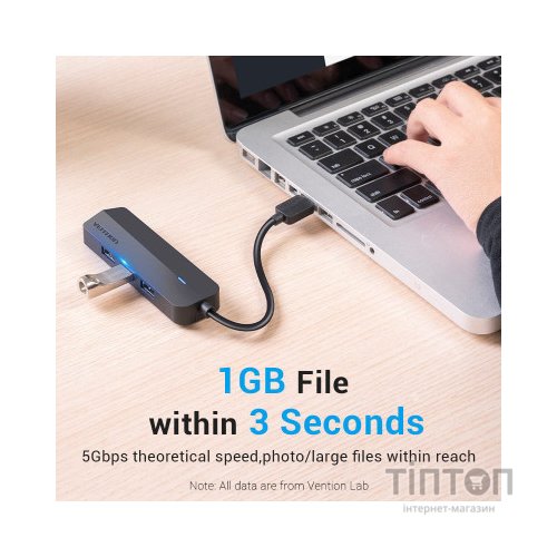 Концентратор Vention USB 3.0 to 3хUSB 3.0/RJ45 Gigabit black (CHNBB)
