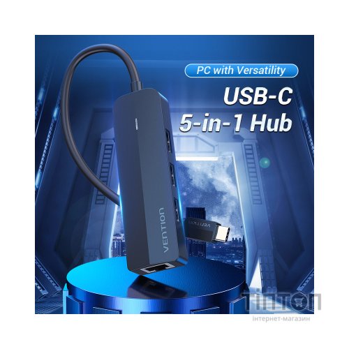 Концентратор Vention USB 3.1 Type-C to 3xUSB 2.0+MicroUSB+RJ45 100M Ethernet black (TGOBB)