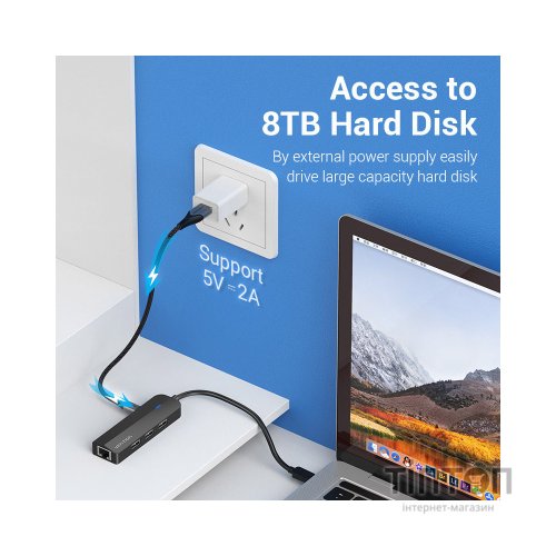Концентратор Vention USB 3.1 Type-C to 3xUSB 2.0+MicroUSB+RJ45 100M Ethernet black (TGOBB)