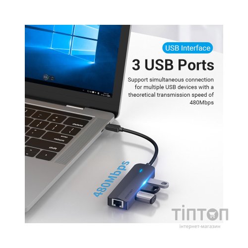 Концентратор Vention USB 3.1 Type-C to 3xUSB 2.0+MicroUSB+RJ45 100M Ethernet black (TGOBB)