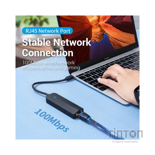 Концентратор Vention USB 3.1 Type-C to 3xUSB 2.0+MicroUSB+RJ45 100M Ethernet black (TGOBB)