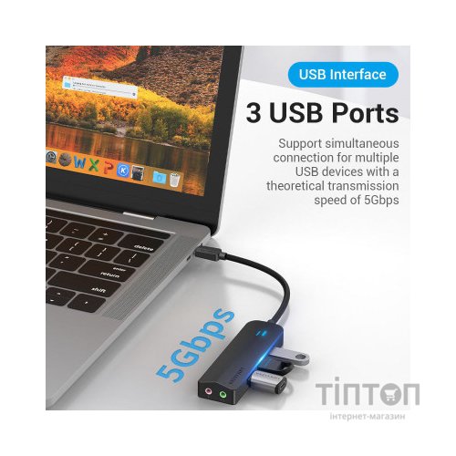Концентратор Vention USB 3.1 Type-C to 3xUSB 3.0+MicroUSB+3.5mm Sound Adapter black (TGQBB)