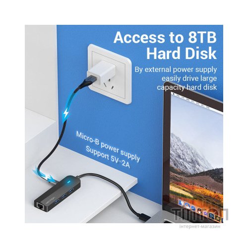 Концентратор Vention USB 3.1 Type-C to 3xUSB 3.0+MicroUSB+RJ45 100M Ethernet black (TGPBB)