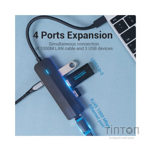 Концентратор Vention USB 3.1 Type-C to 3xUSB 3.0+MicroUSB+RJ45 100M Ethernet black (TGPBB)