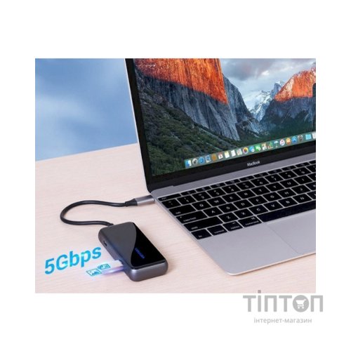 Концентратор Vention USB 3.1 Type-C to 4хUSB 3.0/PD 87W 5-in-1 Gray Mirrored Surface (TFDHB)