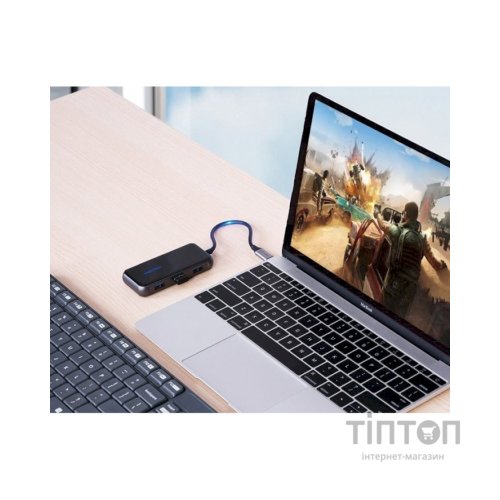 Концентратор Vention USB 3.1 Type-C to 4хUSB 3.0/PD 87W 5-in-1 Gray Mirrored Surface (TFDHB)