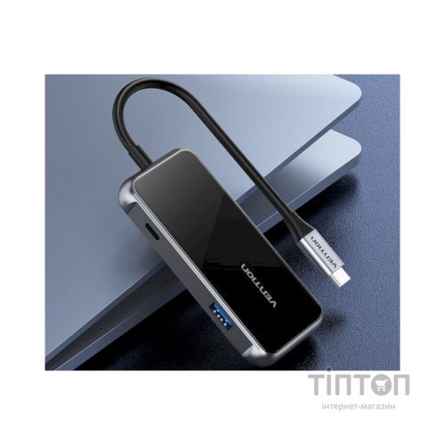 Концентратор Vention USB 3.1 Type-C to 4хUSB 3.0/PD 87W 5-in-1 Gray Mirrored Surface (TFDHB)