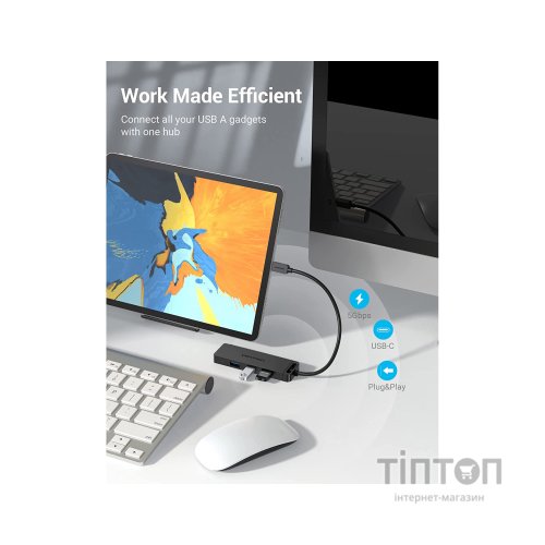 Концентратор Vention USB 3.1 Type-C to 4xUSB 3.0 active black (TGKBB)