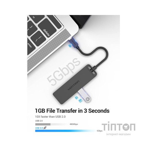 Концентратор Vention USB 3.1 Type-C to 4xUSB 3.0 active black (TGKBB)