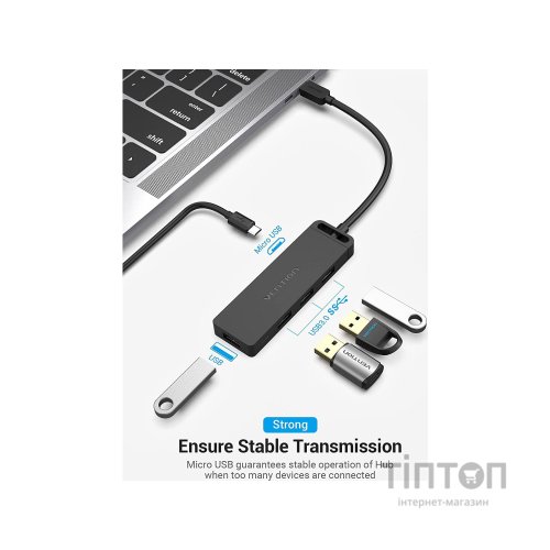 Концентратор Vention USB 3.1 Type-C to 4xUSB 3.0 active black (TGKBB)