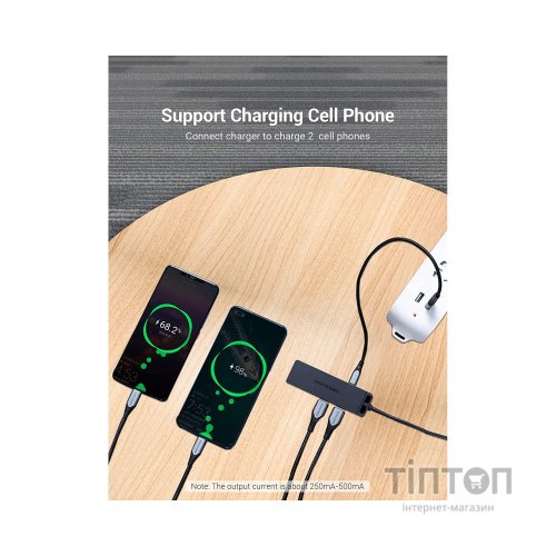 Концентратор Vention USB 3.1 Type-C to 4xUSB 3.0 active black (TGKBB)