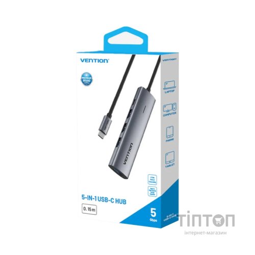 Концентратор Vention USB-C to 4xUSB 3.0 + 1xUSB-C black (TGZHB)