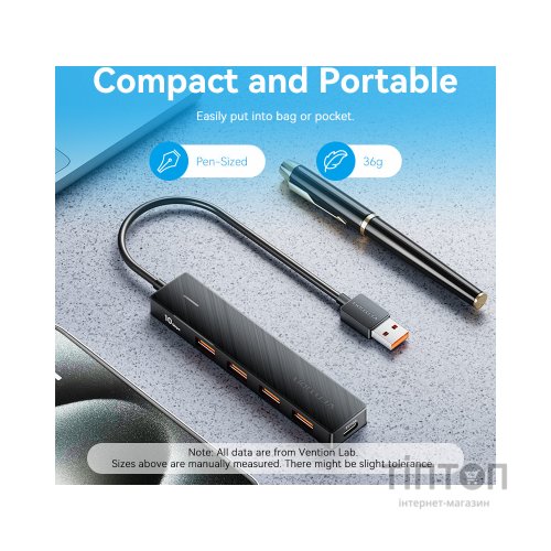 Концентратор Vention USB to 4xUSB 3.2 Gen2 + USB-C 10Gbps 0.15m black (CHOBB)