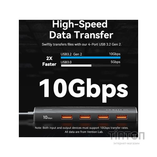 Концентратор Vention USB to 4xUSB 3.2 Gen2 + USB-C 10Gbps 0.15m black (CHOBB)