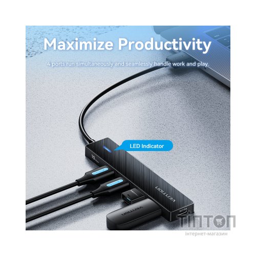 Концентратор Vention USB to 4xUSB 3.2 Gen2 + USB-C 10Gbps 0.15m black (CHOBB)