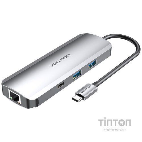 Концентратор Vention USB3.1 Type-C --> HDMI/USB 3.0x2/RJ45/USB-C/SD/TF/TRRS 3.5mm (TOMHB)
