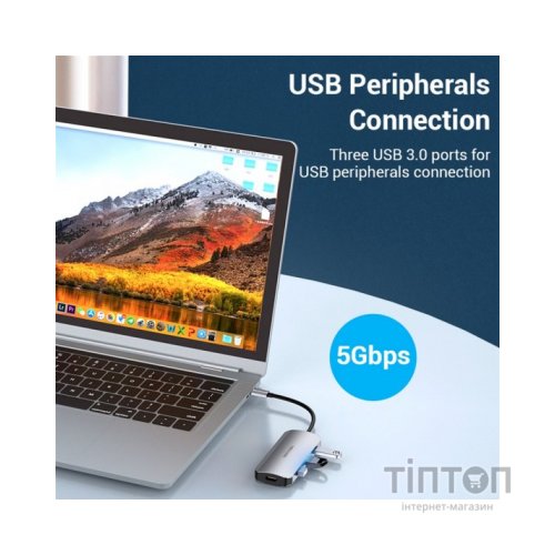 Концентратор Vention USB3.1 Type-C --> HDMI/USB 3.0x3/PD 100W Hub 5-in-1 (TODHB)