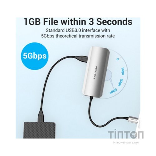 Концентратор Vention USB3.1 Type-C --> HDMI/USB 3.0x3/PD 100W Hub 5-in-1 (TODHB)