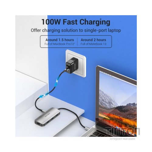 Концентратор Vention USB3.1 Type-C --> HDMI/USB 3.0x3/PD 100W Hub 5-in-1 (TODHB)