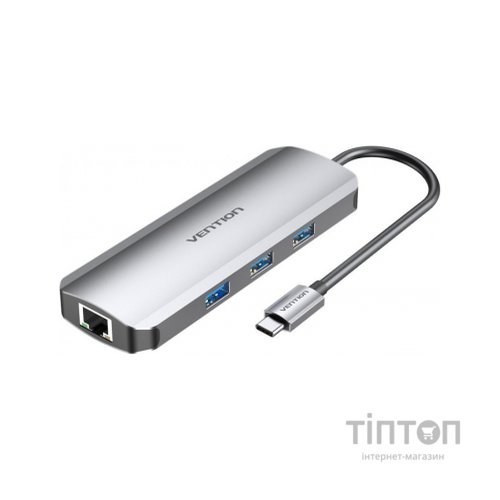 Концентратор Vention USB3.1 Type-C --> HDMI/USB 3.0x3/RJ45/SD/TF/PD 100W Hub 8-in (TOKHB)