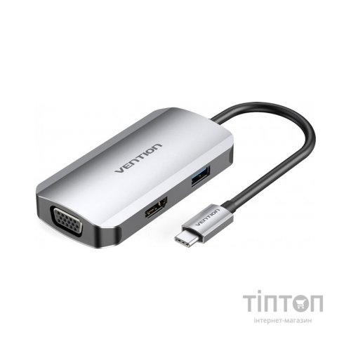 Концентратор Vention USB3.1 Type-C --> HDMI/VGA/USB 3.0/PD 100W Hub 4-in-1 (TOAHB)