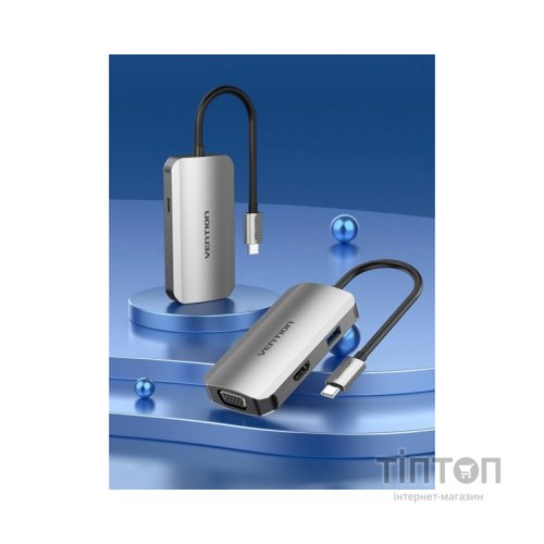 Концентратор Vention USB3.1 Type-C --> HDMI/VGA/USB 3.0/PD 100W Hub 4-in-1 (TOAHB)