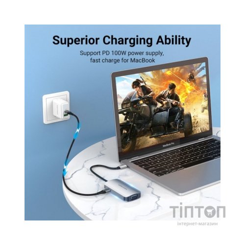 Концентратор Vention USB3.1 Type-C --> HDMI/VGA/USB 3.0/PD 100W Hub 4-in-1 (TOAHB)