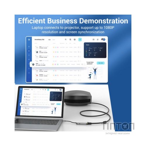 Концентратор Vention USB3.1 Type-C --> HDMI/VGA/USB 3.0/PD 100W Hub 4-in-1 (TOAHB)
