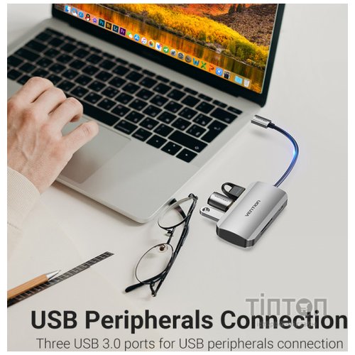 Концентратор Vention USB3.1 Type-C --> USB 3.0x3/SD/TF/PD 100W Hub 6-in-1 (TNHHB)