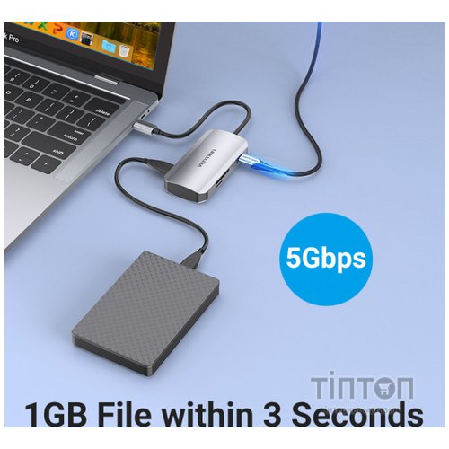 Концентратор Vention USB3.1 Type-C --> USB 3.0x3/SD/TF/PD 100W Hub 6-in-1 (TNHHB)