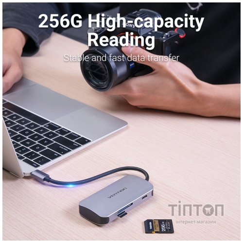 Концентратор Vention USB3.1 Type-C --> USB 3.0x3/SD/TF/PD 100W Hub 6-in-1 (TNHHB)
