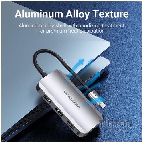 Концентратор Vention USB3.1 Type-C --> USB 3.0x3/SD/TF/PD 100W Hub 6-in-1 (TNHHB)