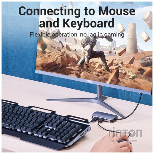Концентратор Vention USB3.1 Type-C --> USB 3.0x4/PD 100W Hub 5-in-1 (TNBHB)