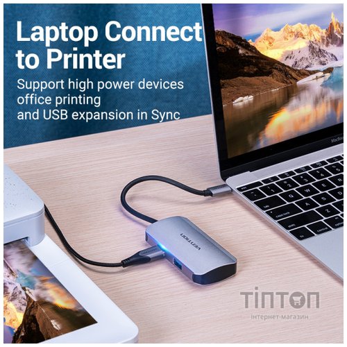 Концентратор Vention USB3.1 Type-C --> USB 3.0x4/PD 100W Hub 5-in-1 (TNBHB)