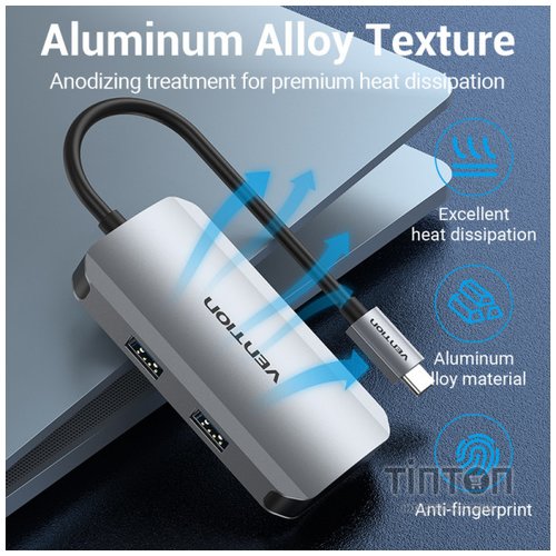 Концентратор Vention USB3.1 Type-C --> USB 3.0x4/PD 100W Hub 5-in-1 (TNBHB)