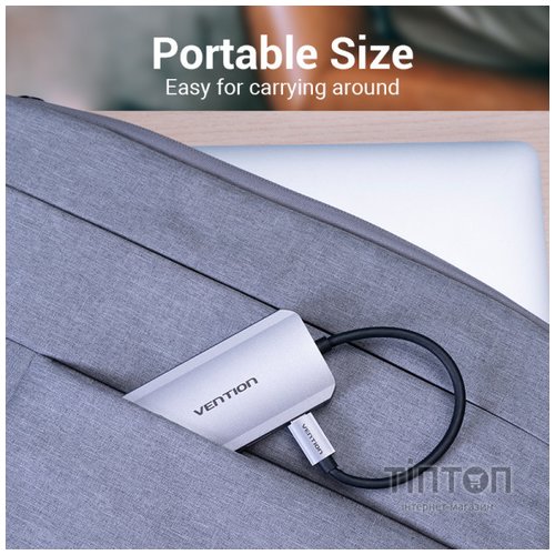 Концентратор Vention USB3.1 Type-C --> USB 3.0x4/PD 100W Hub 5-in-1 (TNBHB)