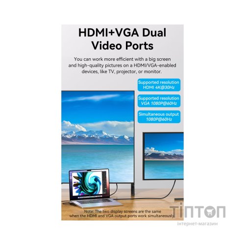 Концентратор Vention USB3.1 Type-C to HDMI/VGA/USB-C/USB3.0x3/RJ45/SD/TF/TRRS 3.5mm/PD 100W 11in1 (THTHC)