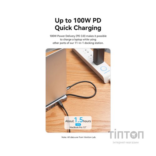 Концентратор Vention USB3.1 Type-C to HDMI/VGA/USB-C/USB3.0x3/RJ45/SD/TF/TRRS 3.5mm/PD 100W 11in1 (THTHC)
