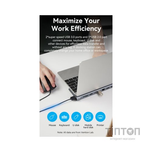 Концентратор Vention USB3.1 Type-C to HDMI/VGA/USB-C/USB3.0x3/RJ45/SD/TF/TRRS 3.5mm/PD 100W 11in1 (THTHC)