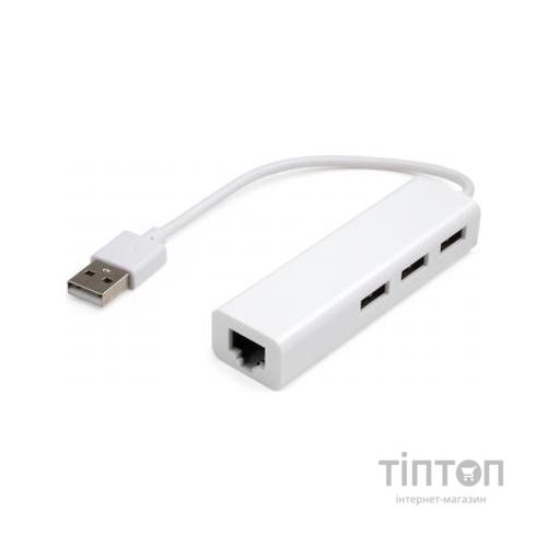 Концентратор Vinga 3xUSB2.0 + RJ45 100Mbps (VCP2H3USB2LANWH)
