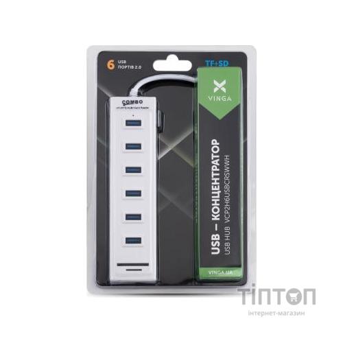 Концентратор Vinga 6xUSB2.0 + card-reader with switch 0.8m (VCP2H6USBCRSWWH)