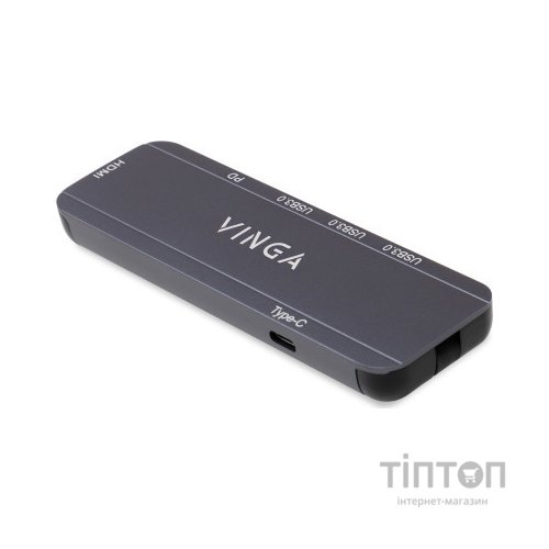Концентратор Vinga USB-C 3.1 to HDMI+3xUSB3.0+PD100W+USB-C foldable cable (VHYC6FC)