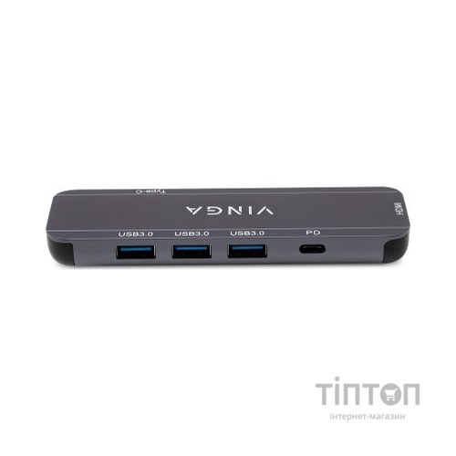 Концентратор Vinga USB-C 3.1 to HDMI+3xUSB3.0+PD100W+USB-C foldable cable (VHYC6FC)