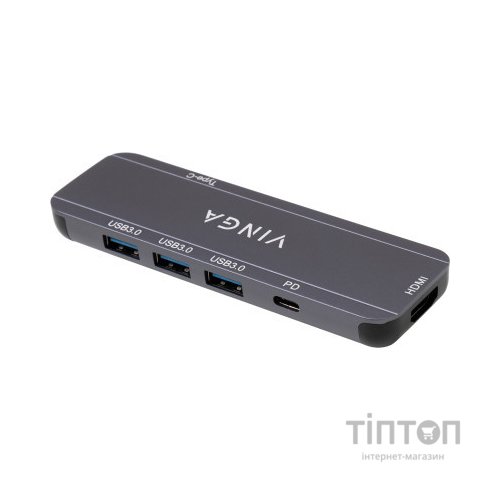 Концентратор Vinga USB-C 3.1 to HDMI+3xUSB3.0+PD100W+USB-C foldable cable (VHYC6FC)